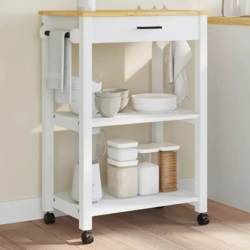 Massief grenenhouten keukentrolley met vintage uitstraling - Wit / 60 x 40 x 90 cm - Keukentrolleys