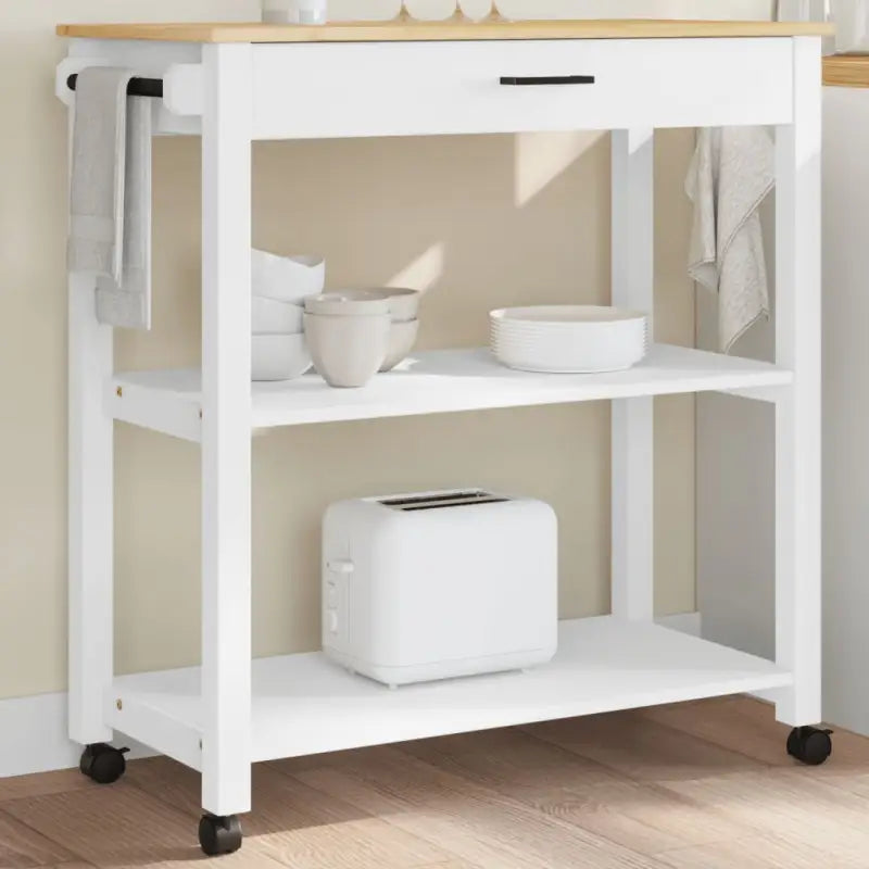 Massief grenenhouten keukentrolley met vintage uitstraling - Wit / 84 x 40 x 90 cm - Keukentrolleys