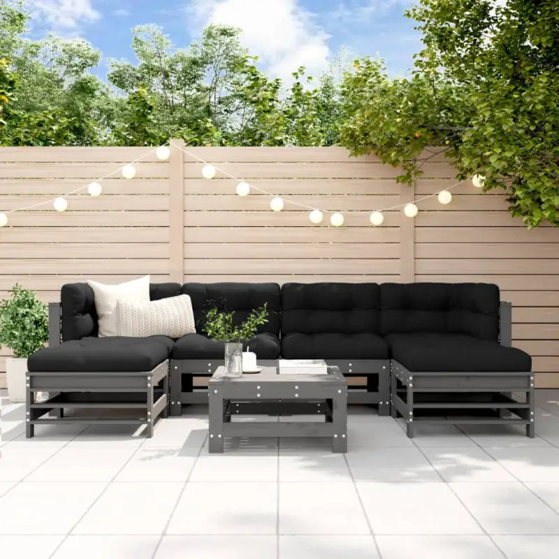 Massief Grenenhouten Loungeset voor in de Tuin met Zachte Kussens - Grijs grenenhout - Tuinsets