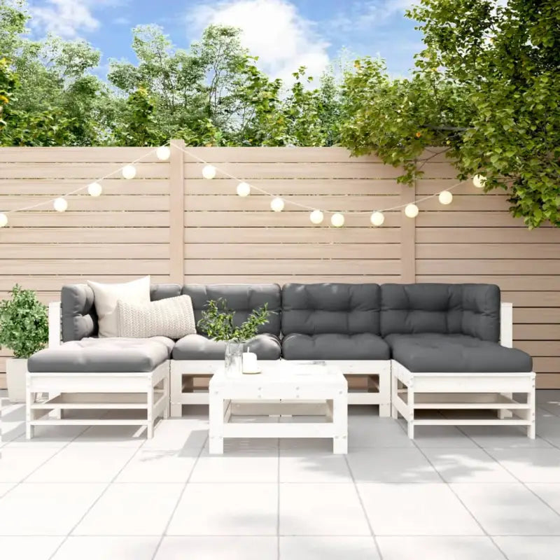 Massief Grenenhouten Loungeset voor in de Tuin met Zachte Kussens - Wit grenenhout - Tuinsets