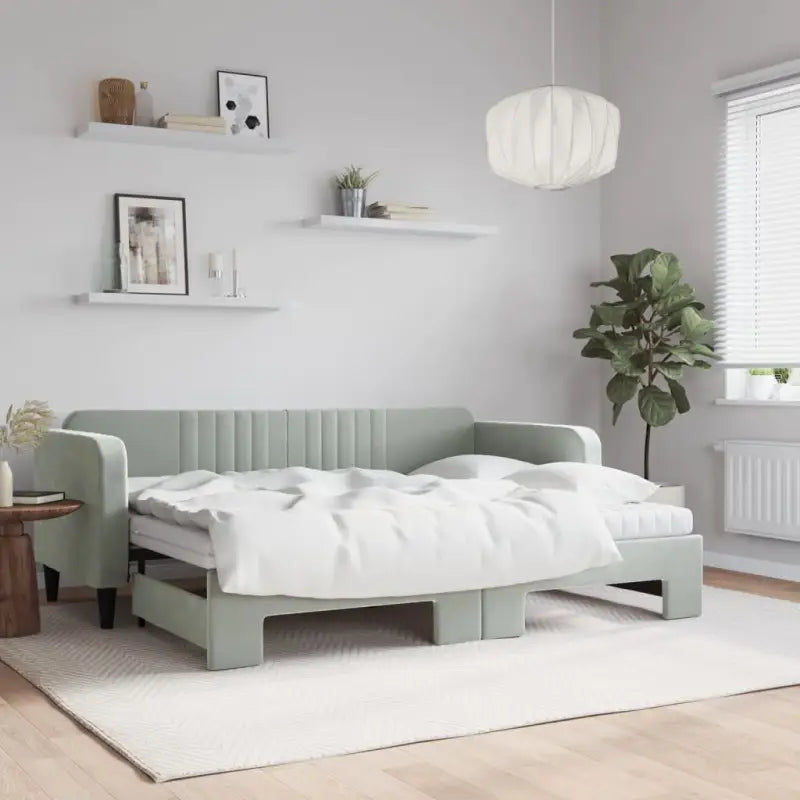 Massief hout 2-in-1 dagbed met modern ontwerp voor woon- of slaapkamer - Lichtgrijs / 80 x 200 cm / met onderschuifbed