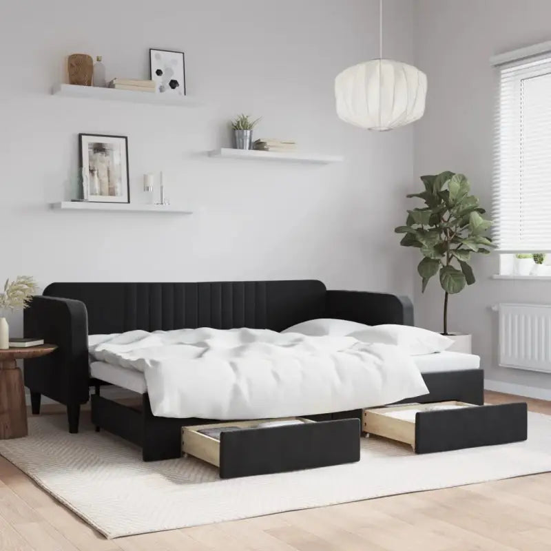 Massief hout 2-in-1 dagbed met modern ontwerp voor woon- of slaapkamer - Zwart / 80 x 200 cm / met onderschuifbed