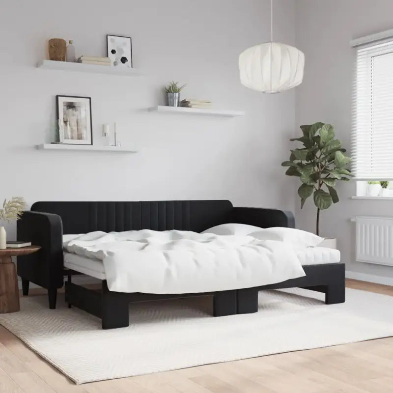 Massief hout 2-in-1 dagbed met modern ontwerp voor woon- of slaapkamer - Zwart / 80 x 200 cm / met onderschuifbed