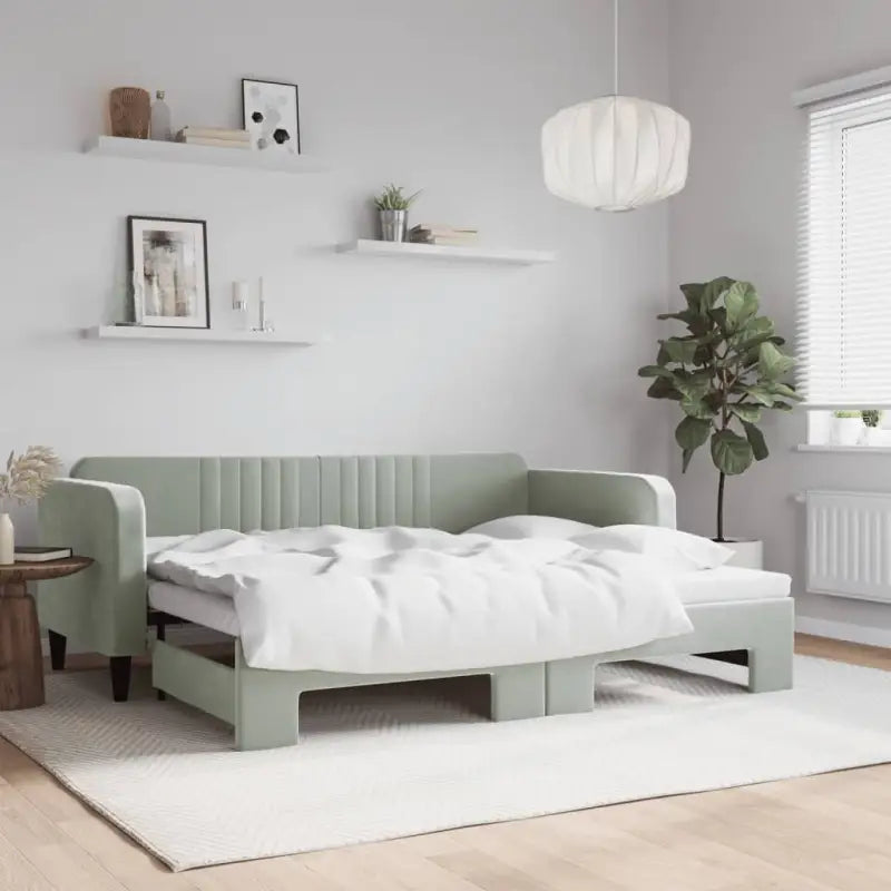 Massief hout 2-in-1 dagbed met modern ontwerp voor woon- of slaapkamer - Lichtgrijs / 90 x 200 cm / met onderschuifbed
