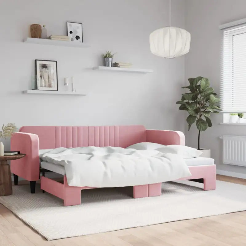 Massief hout 2-in-1 dagbed met modern ontwerp voor woon- of slaapkamer - Roze / 80 x 200 cm / met onderschuifbed