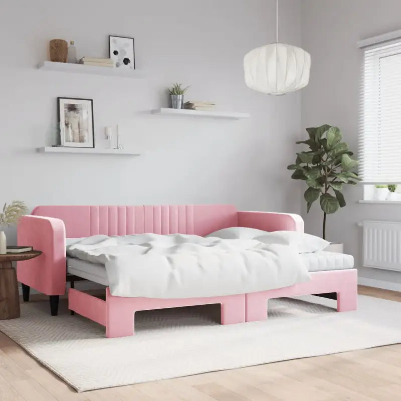Massief hout 2-in-1 dagbed met modern ontwerp voor woon- of slaapkamer - Roze / 90 x 200 cm / met onderschuifbed