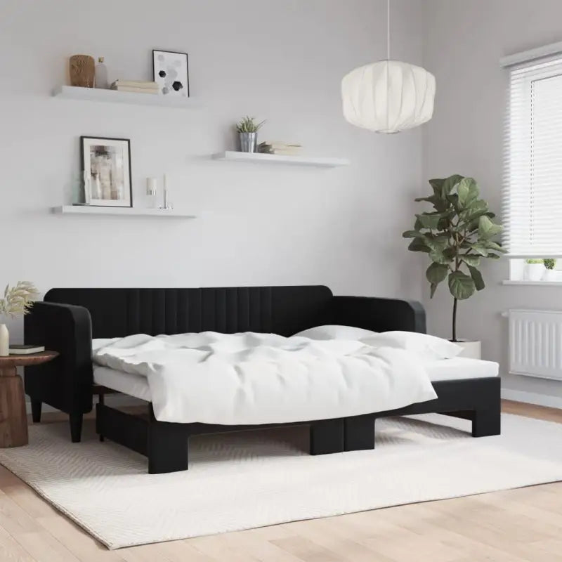 Massief hout 2-in-1 dagbed met modern ontwerp voor woon- of slaapkamer - Zwart / 90 x 200 cm / met onderschuifbed