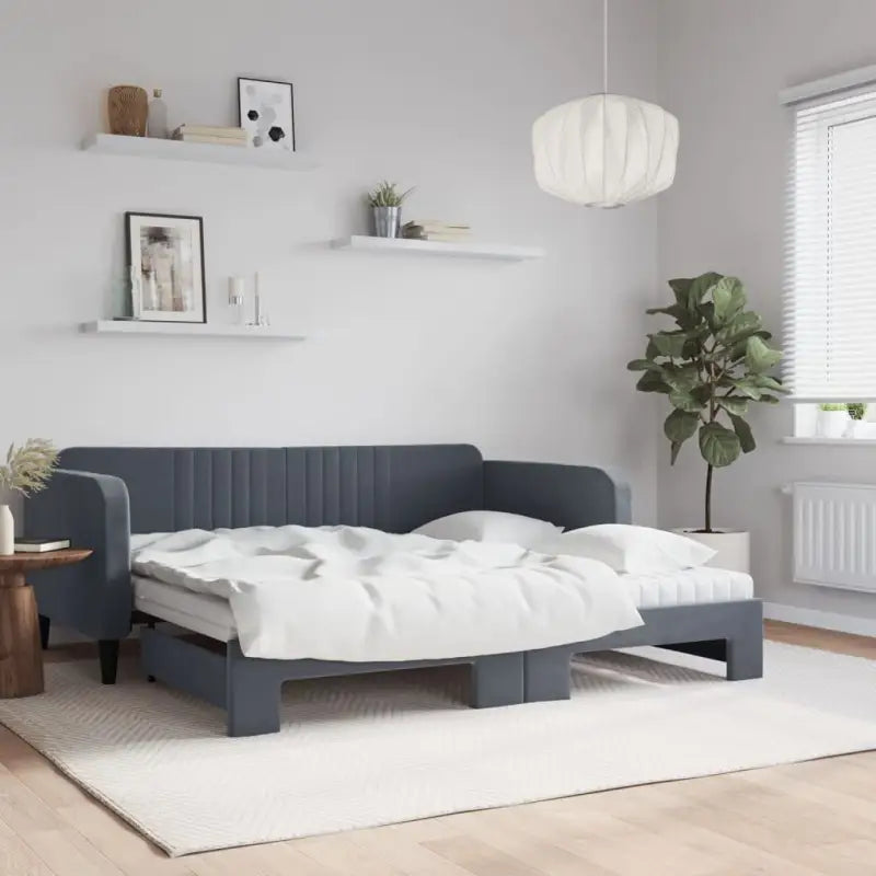 Massief hout 2-in-1 dagbed met modern ontwerp voor woon- of slaapkamer - Donkergrijs / 90 x 190 cm / met onderschuifbed