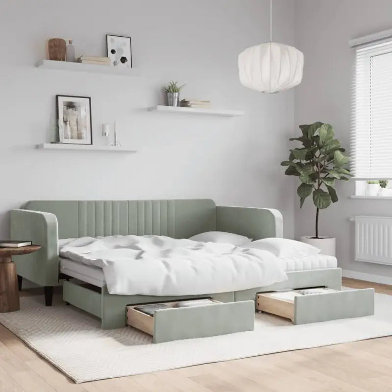 Massief hout 2-in-1 dagbed met modern ontwerp voor woon- of slaapkamer - Lichtgrijs / 90 x 190 cm / met onderschuifbed