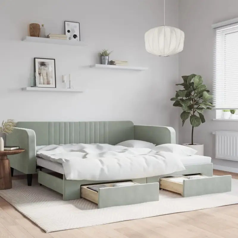 Massief hout 2-in-1 dagbed met modern ontwerp voor woon- of slaapkamer - Lichtgrijs / 100 x 200 cm / met onderschuifbed