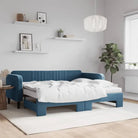 Massief hout 2-in-1 dagbed met modern ontwerp voor woon- of slaapkamer - Blauw / 90 x 200 cm / met onderschuifbed