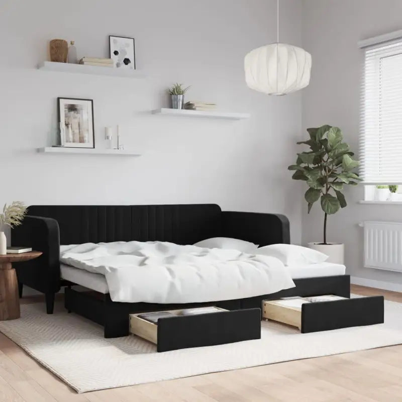 Massief hout 2-in-1 dagbed met modern ontwerp voor woon- of slaapkamer - Zwart / 90 x 190 cm / met onderschuifbed
