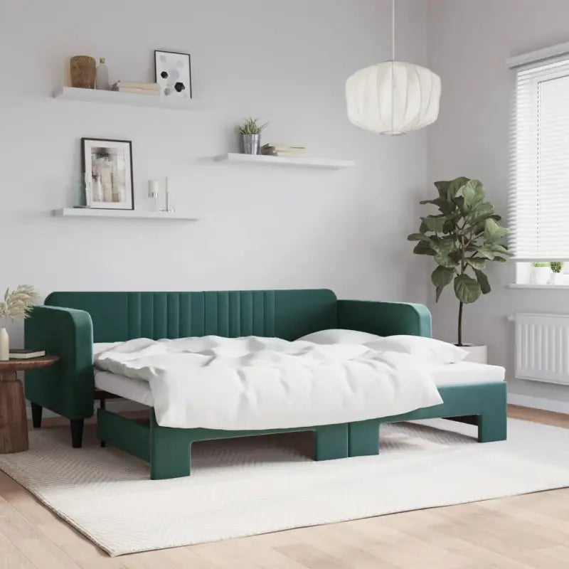 Massief hout 2-in-1 dagbed met modern ontwerp voor woon- of slaapkamer - Donkergroen / 90 x 200 cm / met onderschuifbed