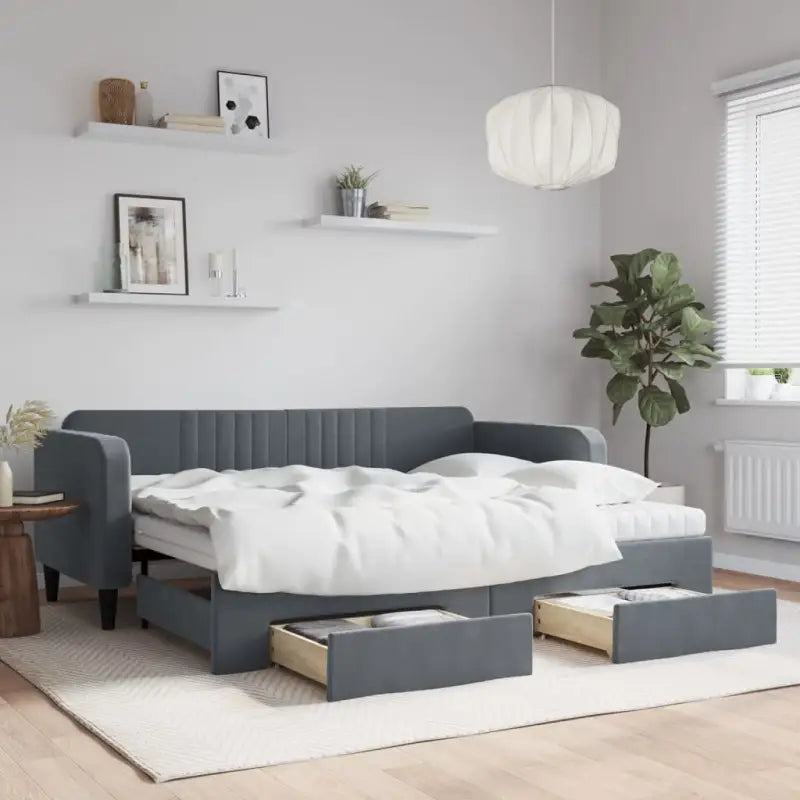 Massief hout 2-in-1 dagbed met modern ontwerp voor woon- of slaapkamer - Donkergrijs / 90 x 200 cm / met onderschuifbed