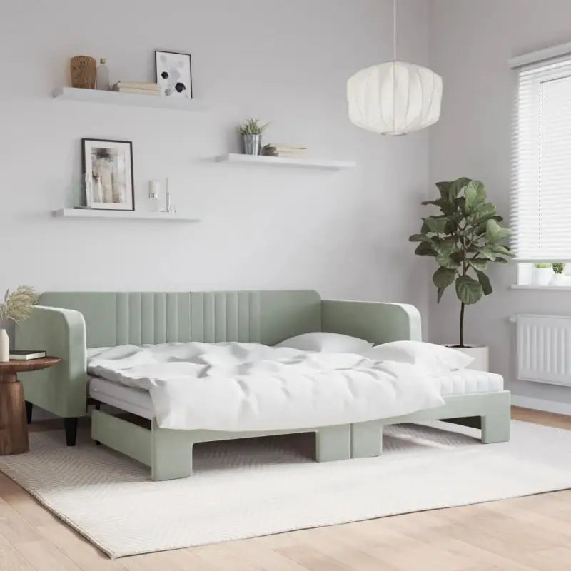 Massief hout 2-in-1 dagbed met modern ontwerp voor woon- of slaapkamer - Lichtgrijs / 100 x 200 cm / met onderschuifbed
