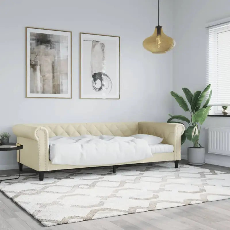 Massief hout 2-in-1 dagbed met modern ontwerp voor woonkamer of slaapkamer - Crème / 90 x 200 cm / zonder matras