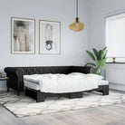 Massief hout 2-in-1 dagbed met modern ontwerp voor woonkamer of slaapkamer - Zwart / 90 x 200 cm / met onderschuifbed