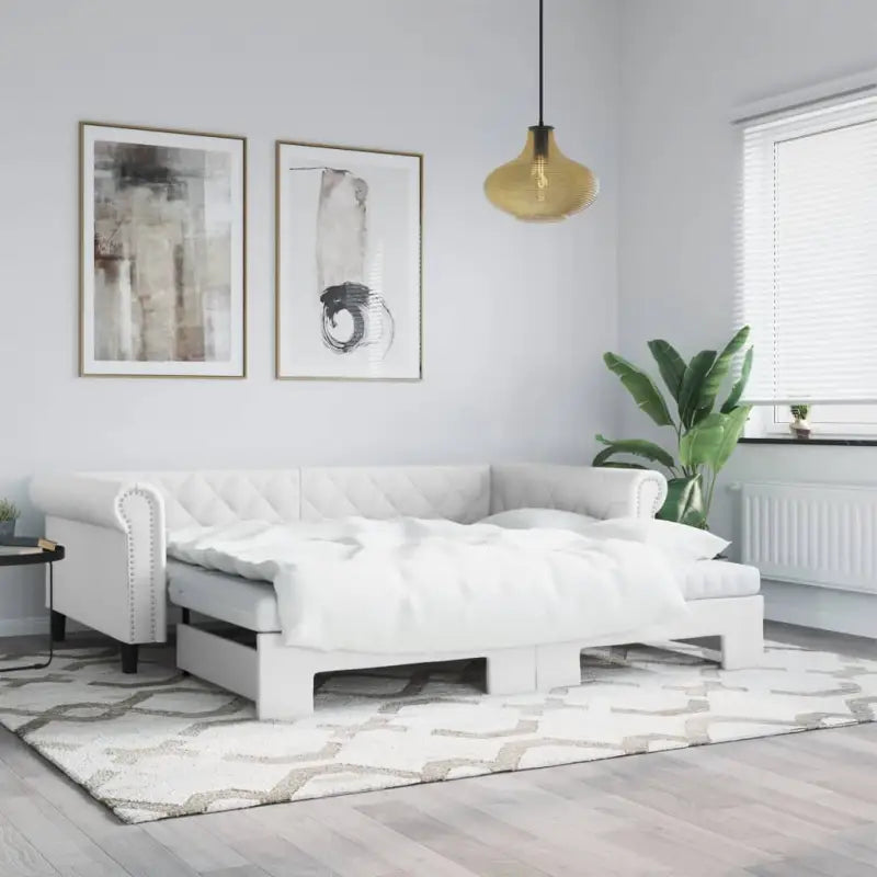 Massief hout 2-in-1 dagbed met modern ontwerp voor woonkamer of slaapkamer - Wit / 90 x 200 cm / met onderschuifbed