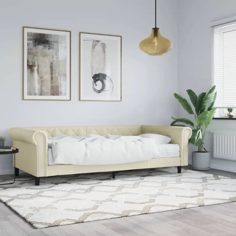 Massief hout 2-in-1 dagbed met modern ontwerp voor woonkamer of slaapkamer - Crème / 90 x 200 cm / met matras - Bedden