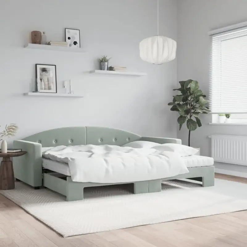 Massief hout dagbed met modern ontwerp voor woonkamer en slaapkamer - Lichtgrijs / 90 x 190 cm / met onderschuifbed