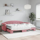 Massief hout dagbed met modern ontwerp voor woonkamer en slaapkamer - Roze / 80 x 200 cm / met onderschuifbed en matras