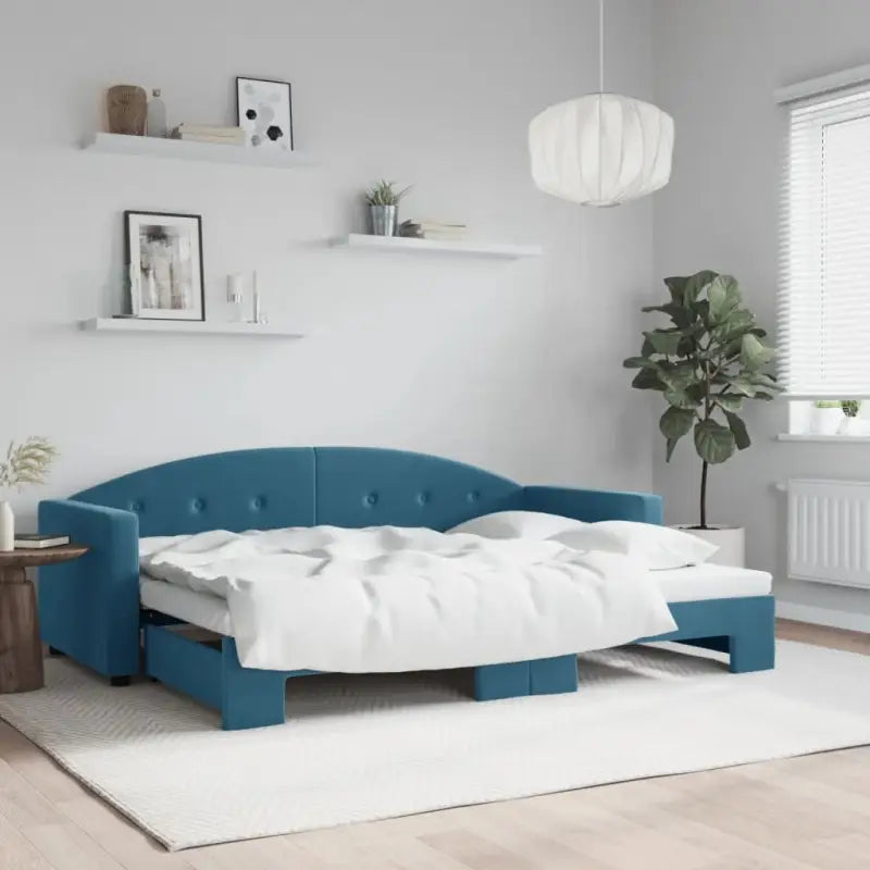 Massief hout dagbed met modern ontwerp voor woonkamer en slaapkamer - Blauw / 80 x 200 cm / met onderschuifbed - Bedden