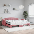 Massief hout dagbed met modern ontwerp voor woonkamer en slaapkamer - Roze / 100 x 200 cm / met onderschuifbed