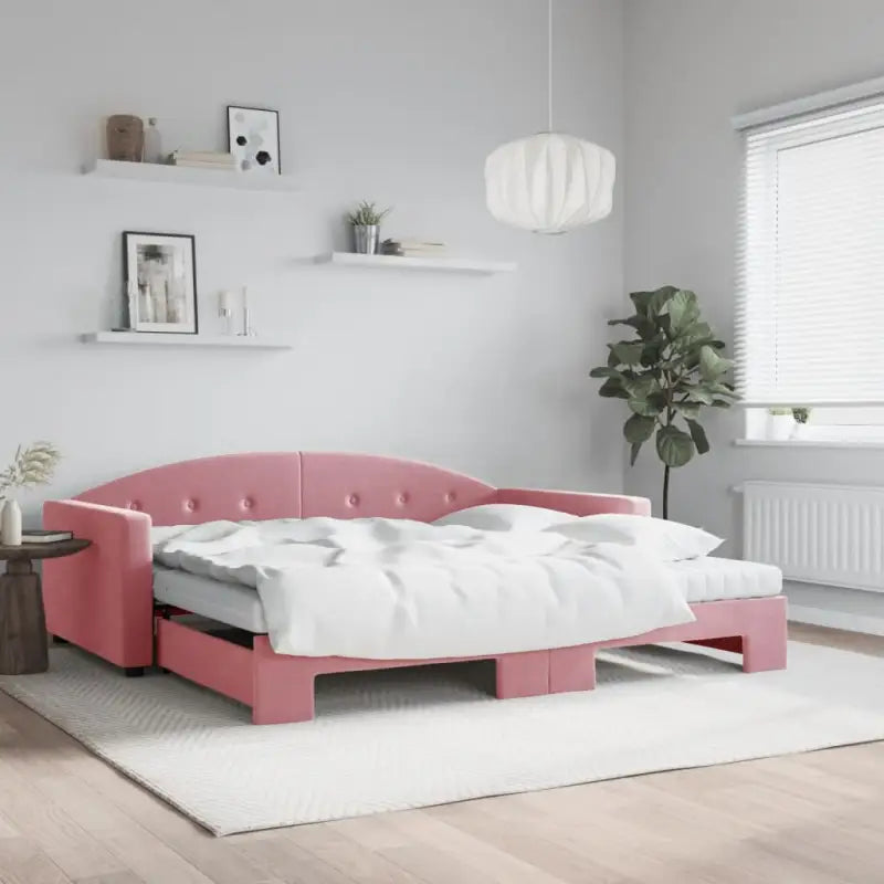 Massief hout dagbed met modern ontwerp voor woonkamer en slaapkamer - Roze / 100 x 200 cm / met onderschuifbed