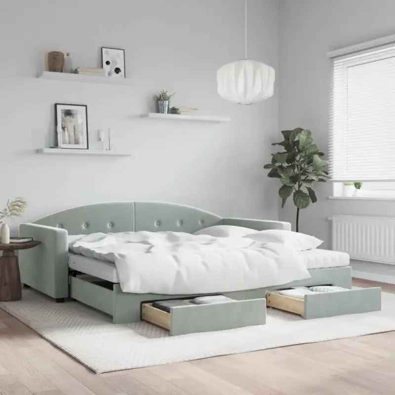 Massief hout dagbed met modern ontwerp voor woonkamer en slaapkamer - Lichtgrijs / 100 x 200 cm / met onderschuifbed
