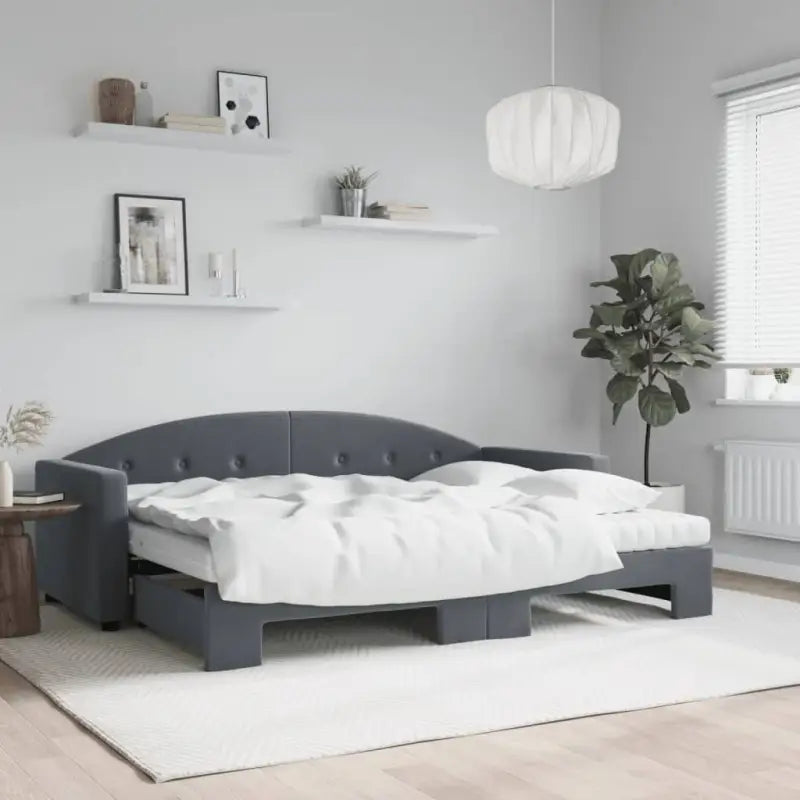 Massief hout dagbed met modern ontwerp voor woonkamer en slaapkamer - Donkergrijs / 80 x 200 cm / met onderschuifbed