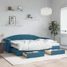 Massief hout dagbed met modern ontwerp voor woonkamer en slaapkamer - Blauw / 80 x 200 cm / met onderschuifbed en lade