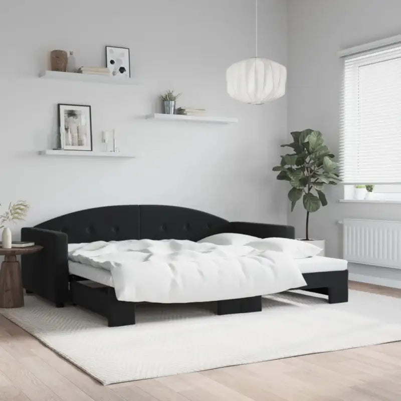 Massief hout dagbed met modern ontwerp voor woonkamer en slaapkamer - Zwart / 90 x 190 cm / met onderschuifbed - Bedden