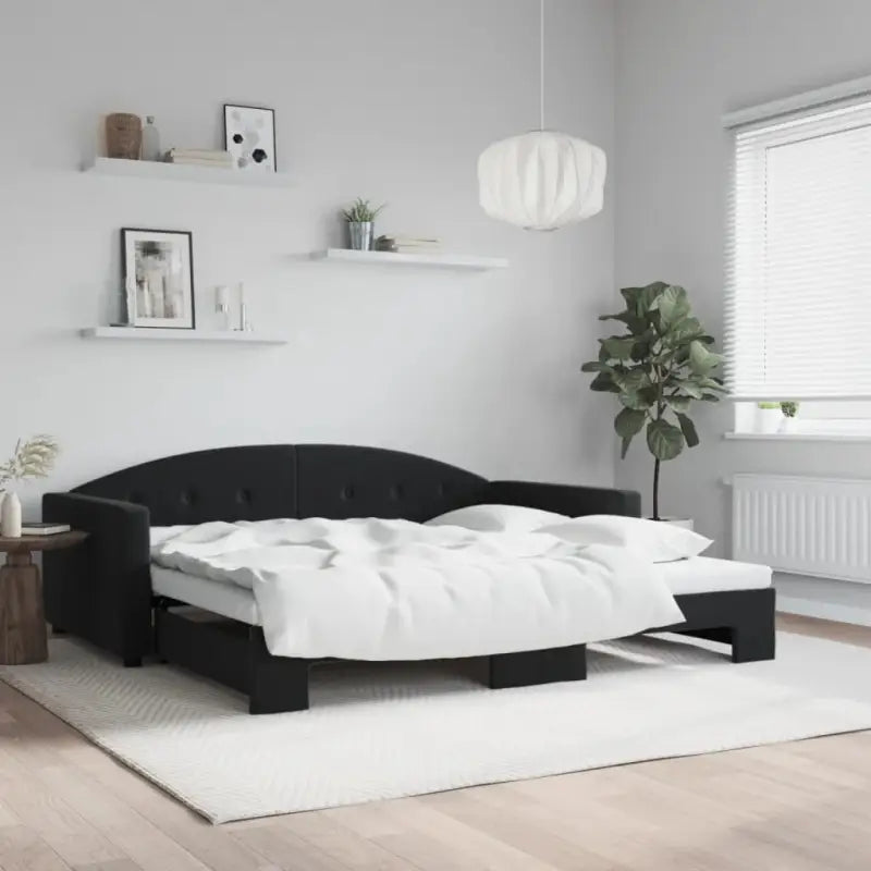 Massief hout dagbed met modern ontwerp voor woonkamer en slaapkamer - Zwart / 100 x 200 cm / met onderschuifbed