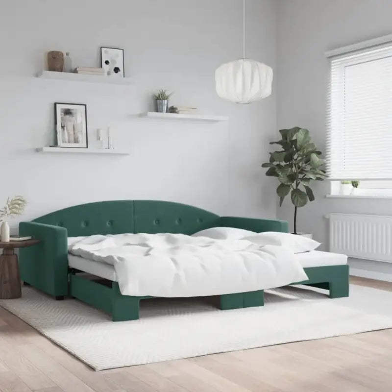 Massief hout dagbed met modern ontwerp voor woonkamer en slaapkamer - Donkergroen / 100 x 200 cm / met onderschuifbed