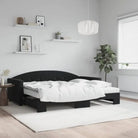 Massief hout dagbed met modern ontwerp voor woonkamer en slaapkamer - Zwart / 90 x 190 cm / met onderschuifbed