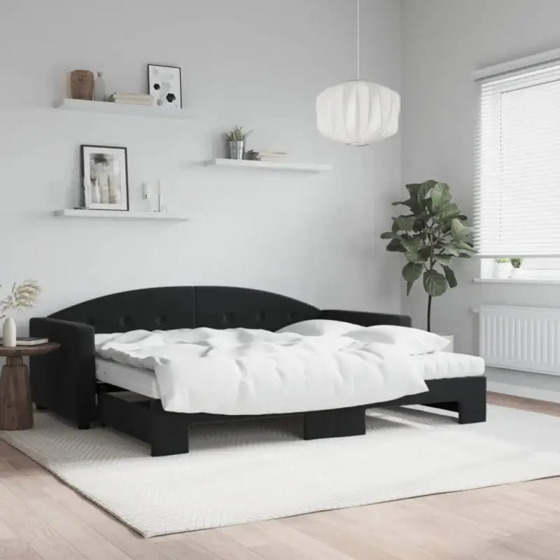 Massief hout dagbed met modern ontwerp voor woonkamer en slaapkamer - Zwart / 90 x 190 cm / met onderschuifbed