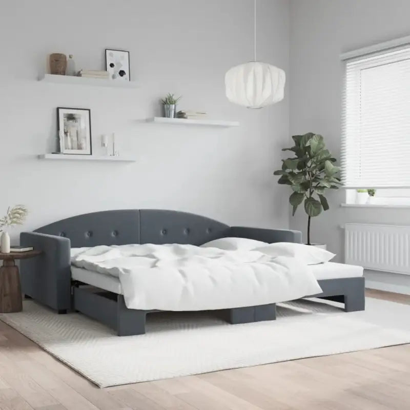 Massief hout dagbed met modern ontwerp voor woonkamer en slaapkamer - Donkergrijs / 100 x 200 cm / met onderschuifbed