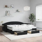 Massief hout dagbed met modern ontwerp voor woonkamer en slaapkamer - Zwart / 90 x 200 cm / met onderschuifbed en lade