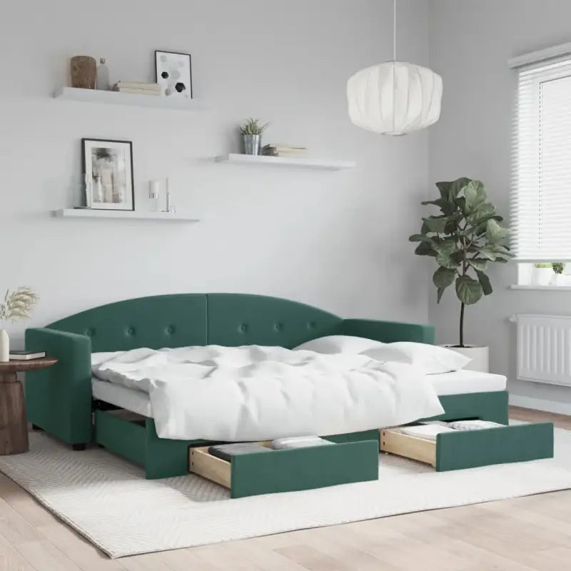 Massief hout dagbed met modern ontwerp voor woonkamer en slaapkamer - Donkergroen / 80 x 200 cm / met onderschuifbed