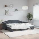 Massief hout dagbed met modern ontwerp voor woonkamer en slaapkamer - Donkergrijs / 90 x 200 cm / met onderschuifbed