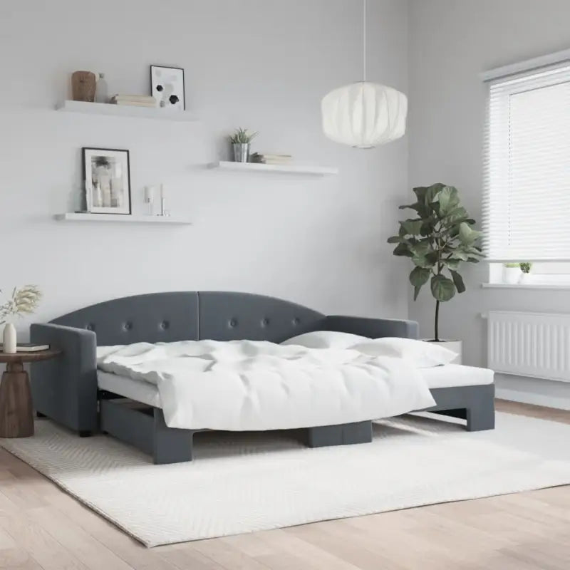 Massief hout dagbed met modern ontwerp voor woonkamer en slaapkamer - Donkergrijs / 90 x 200 cm / met onderschuifbed