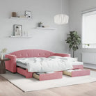Massief hout dagbed met modern ontwerp voor woonkamer en slaapkamer - Roze / 90 x 200 cm / met onderschuifbed en lade