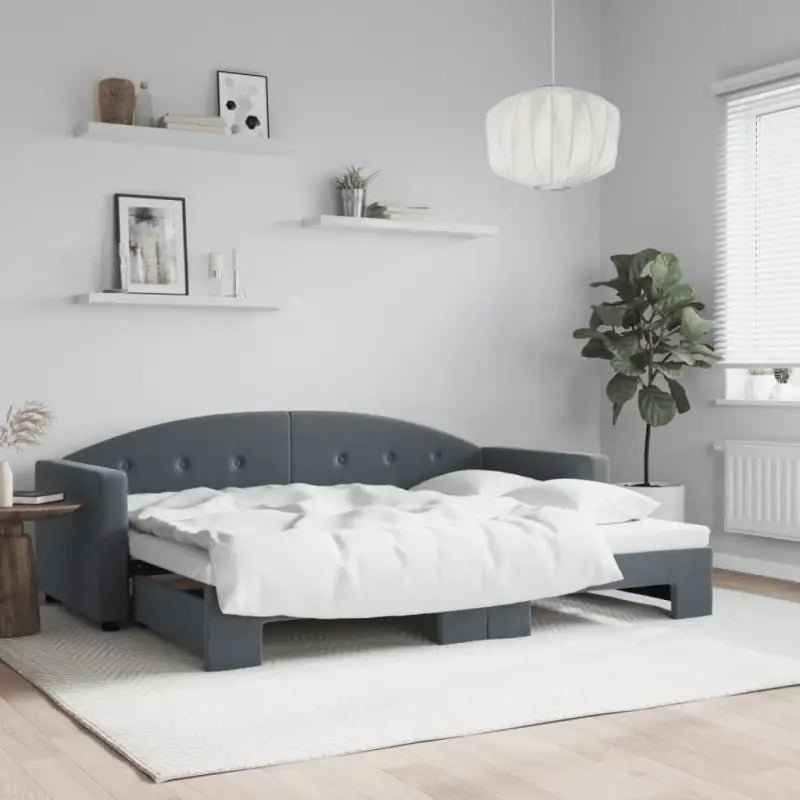 Massief hout dagbed met modern ontwerp voor woonkamer en slaapkamer - Donkergrijs / 80 x 200 cm / met onderschuifbed