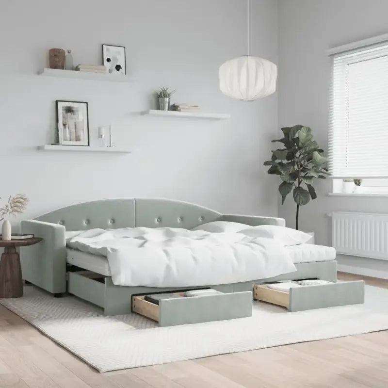 Massief hout dagbed met modern ontwerp voor woonkamer en slaapkamer - Lichtgrijs / 90 x 200 cm / met onderschuifbed