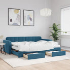 Massief hout dagbed met modern ontwerp voor woonkamer of slaapkamer - Blauw / 80 x 200 cm / met onderschuifbed en lade