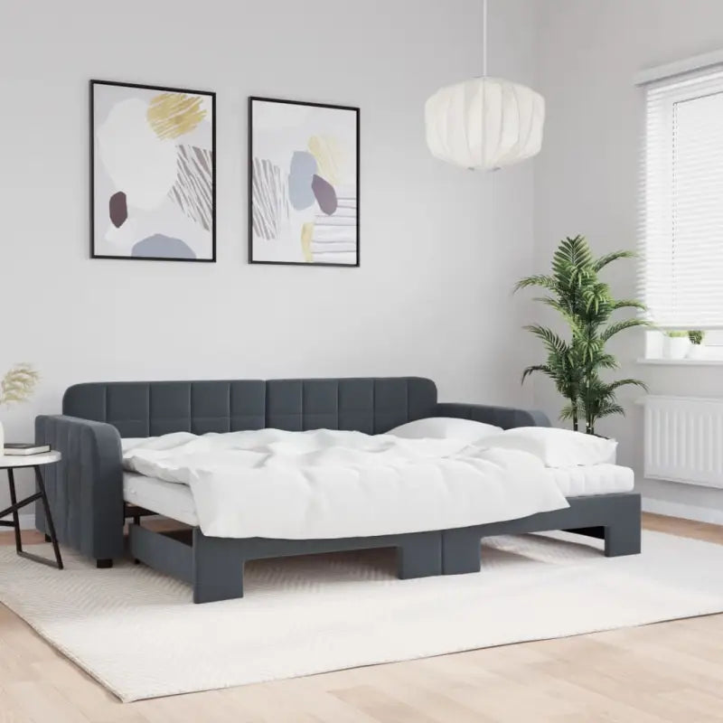 Massief hout dagbed met modern ontwerp voor woonkamer of slaapkamer - Donkergrijs / 80 x 200 cm / met onderschuifbed