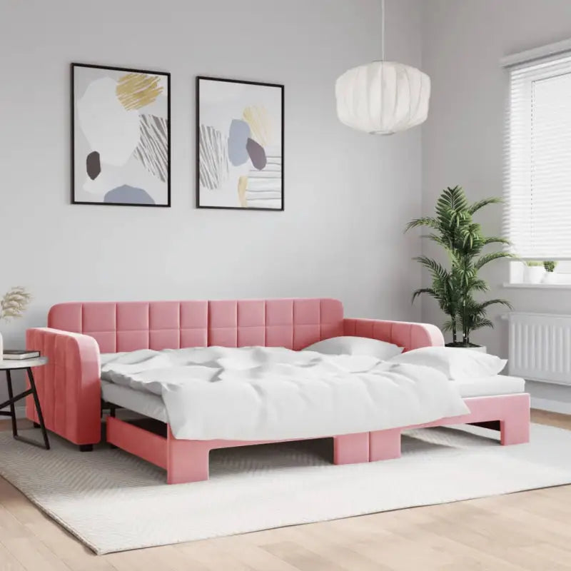 Massief hout dagbed met modern ontwerp voor woonkamer of slaapkamer - Roze / 90 x 200 cm / met onderschuifbed - Bedden