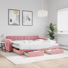 Massief hout dagbed met modern ontwerp voor woonkamer of slaapkamer - Roze / 90 x 200 cm / met onderschuifbed en lade