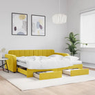 Massief hout dagbed met modern ontwerp voor woonkamer of slaapkamer - Geel / 90 x 200 cm / met onderschuifbed en lade