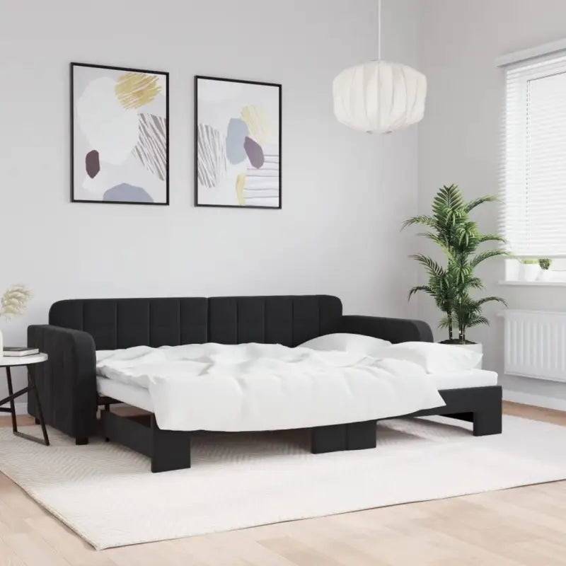 Massief hout dagbed met modern ontwerp voor woonkamer of slaapkamer - Zwart / 80 x 200 cm / met onderschuifbed - Bedden